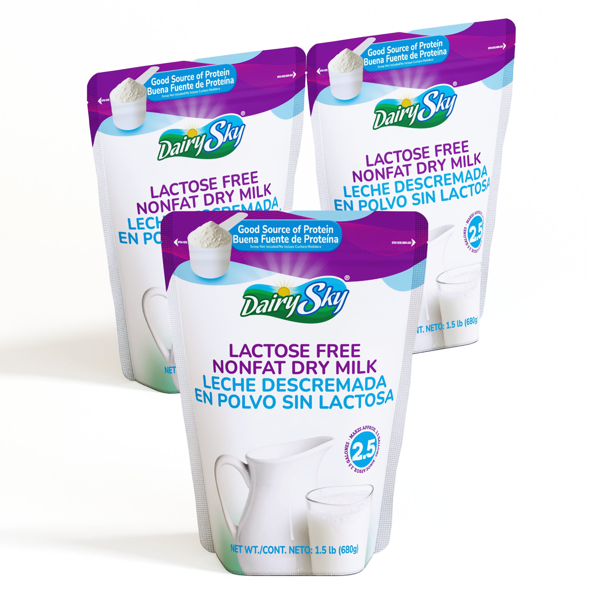 DairySky Lactose Free Nonfat Dry Milk | 1.5 lb Pouch | 3 Count