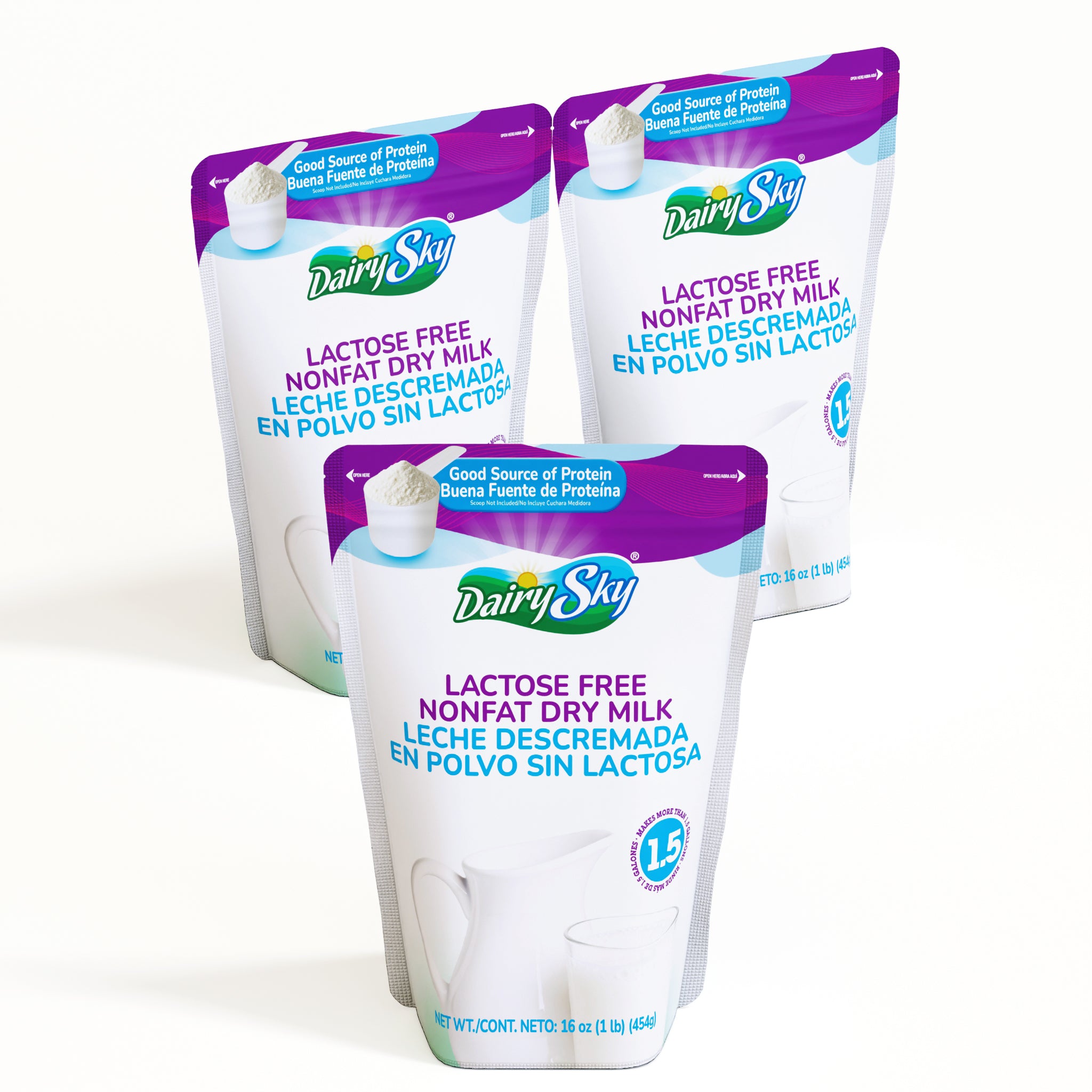 DairySky Lactose-Free Nonfat Dry Milk Powder – High Protein – 1 lb (454g) Pack of 3 | Shelf-Stable