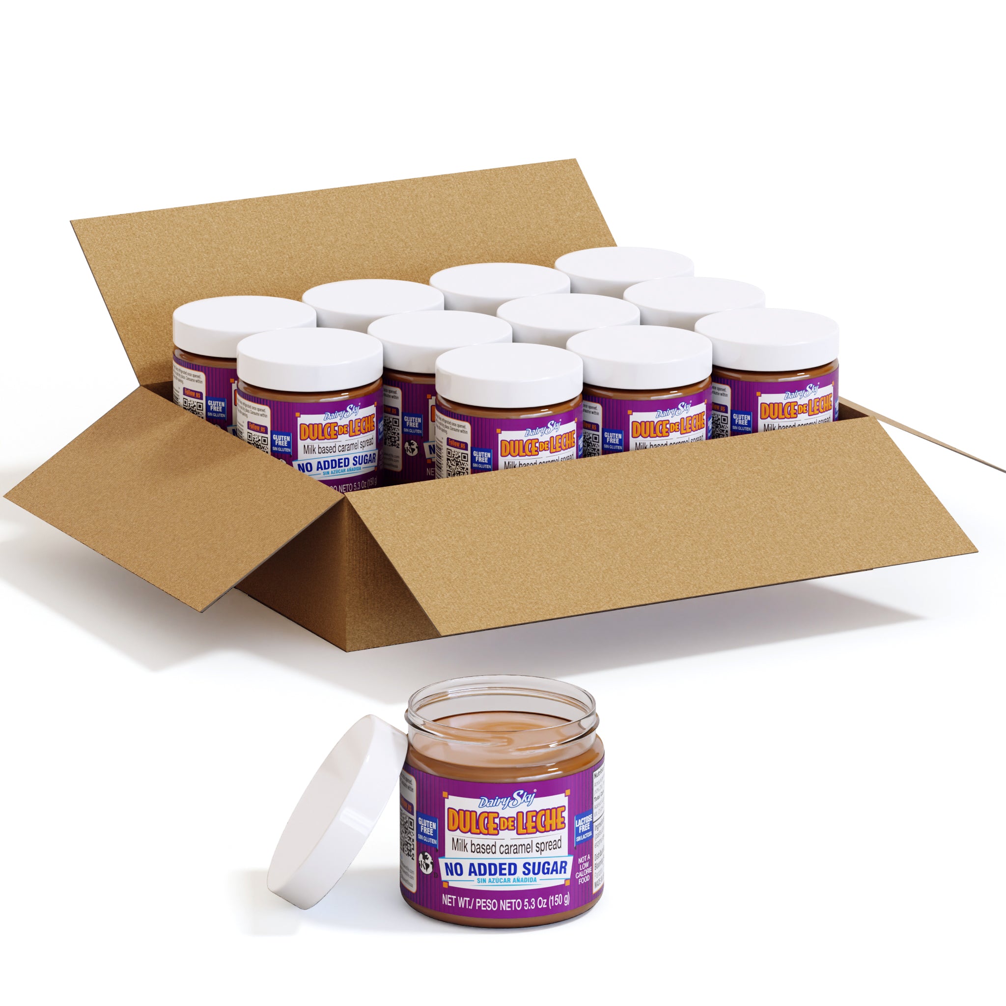 DairySky Dulce de Leche - No Added Sugar | Milk-Based Caramel Spread | 5.3 oz (150g) | 12 Pack