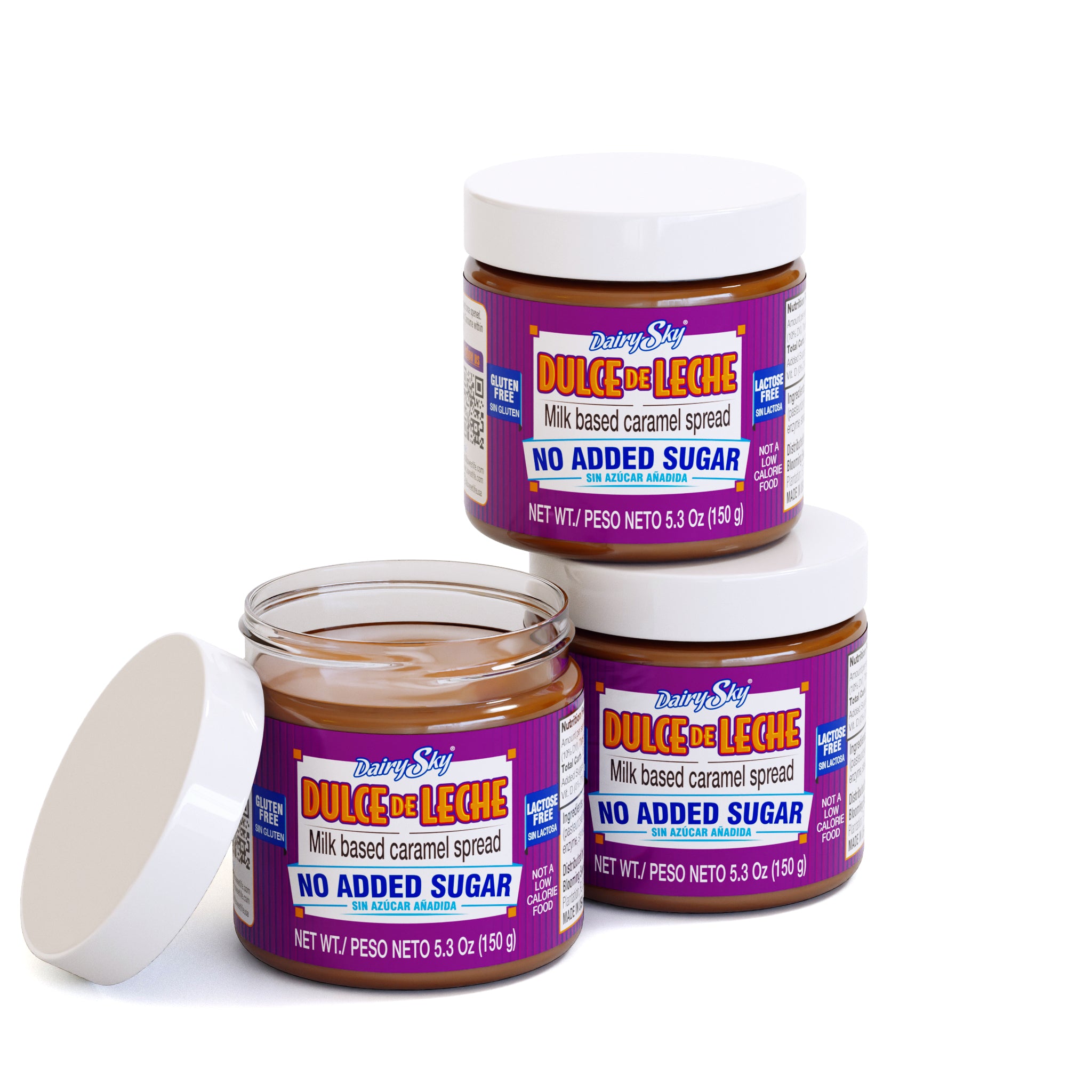 Three jars of Dulce de Leche spread DairySky no added sugar