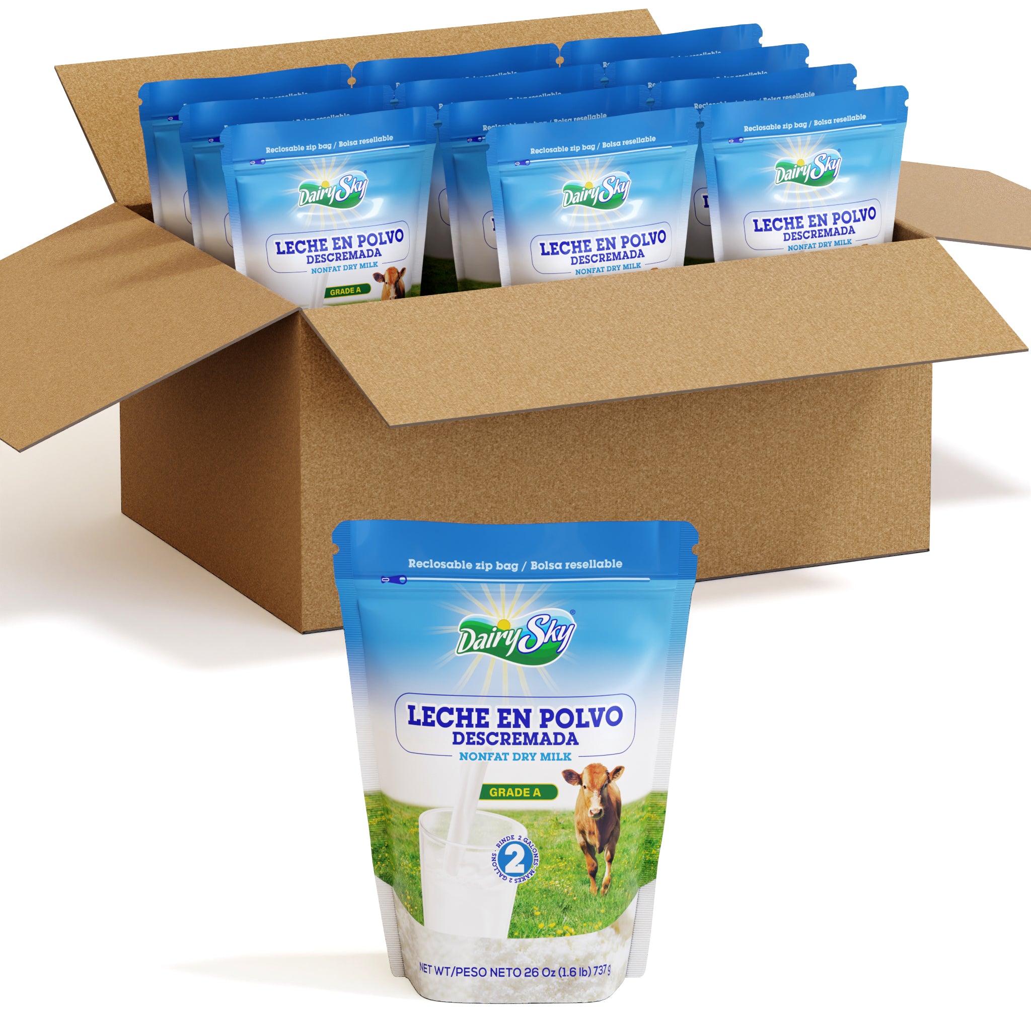 Box of 12 packages DairySky powder NONFAT milk
