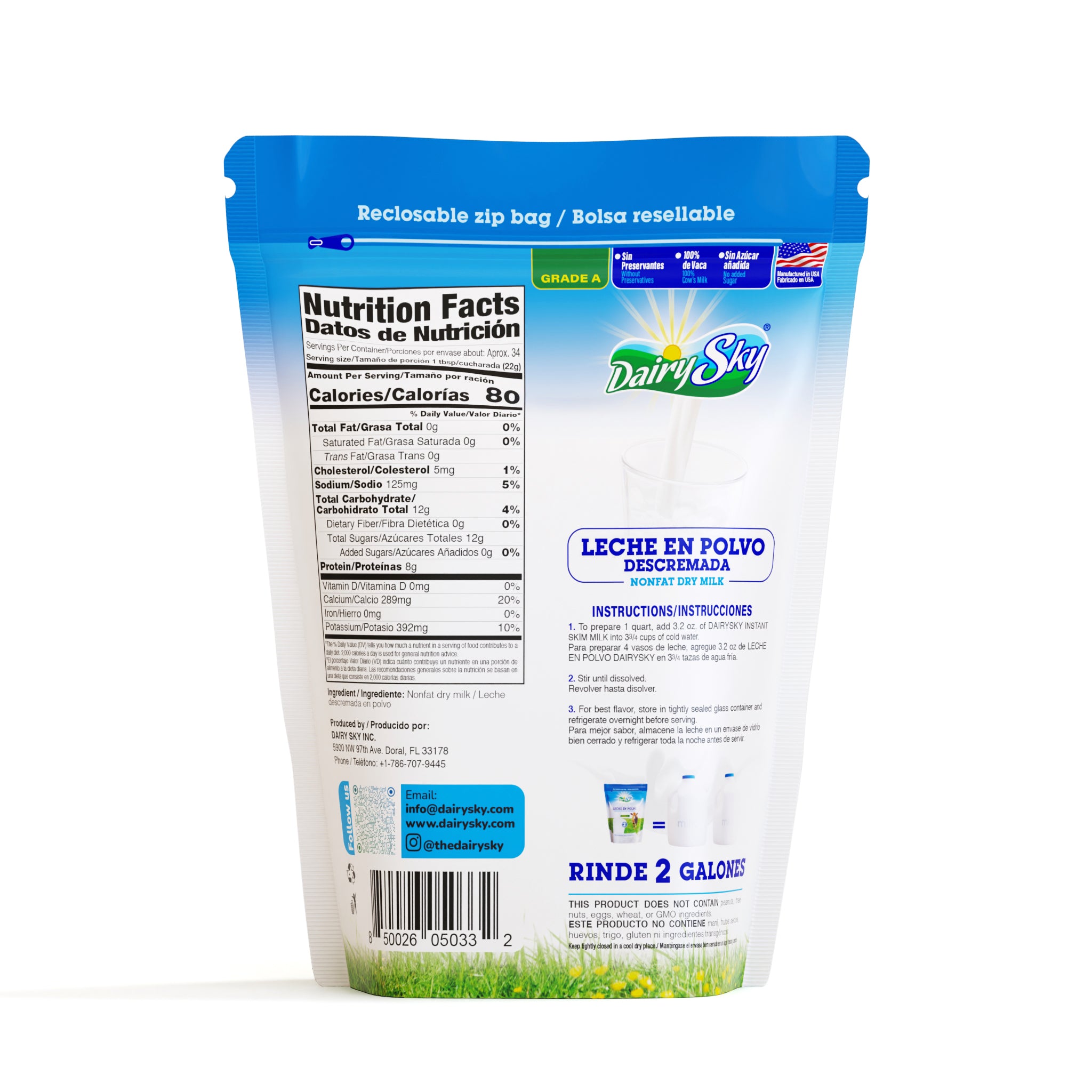 DairySky Nonfat Dry Milk Powder – 26 oz | Fat-Free | No Sugar Added | Shelf-Stable Milk
