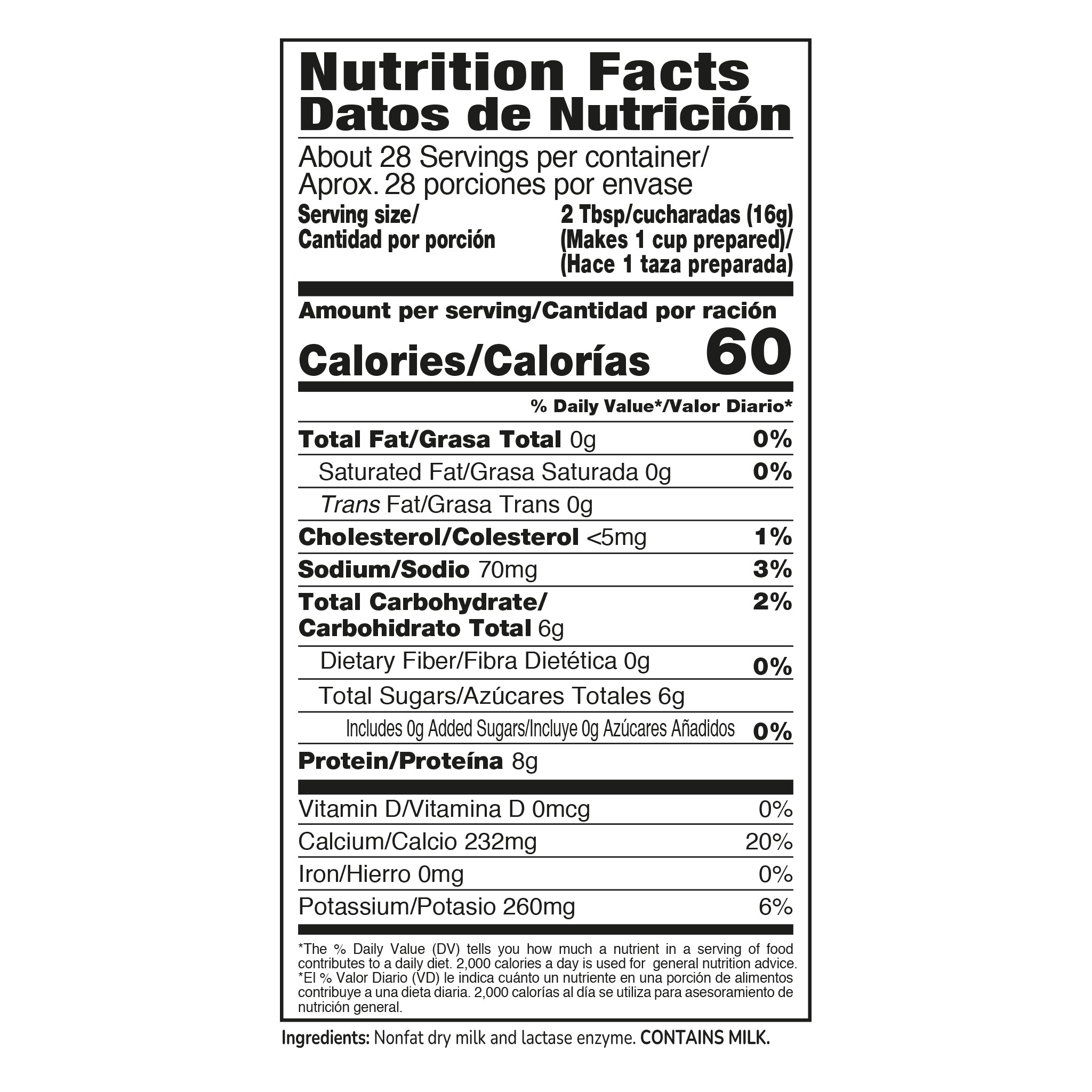 DairySky Nonfat Dry Milk Powder – Lactose Free | 1 lb (454g) | 12 Pack Case