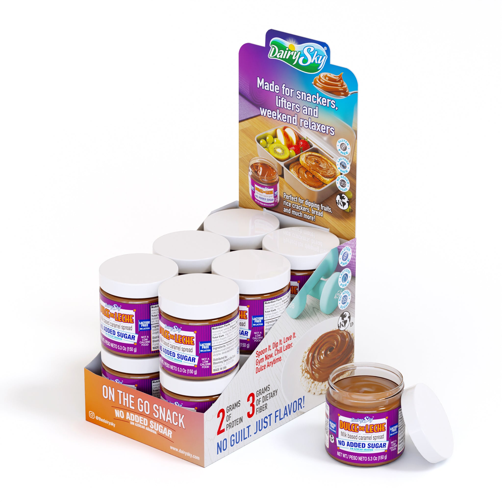 Display of Dairysky dulce de leche with packaging