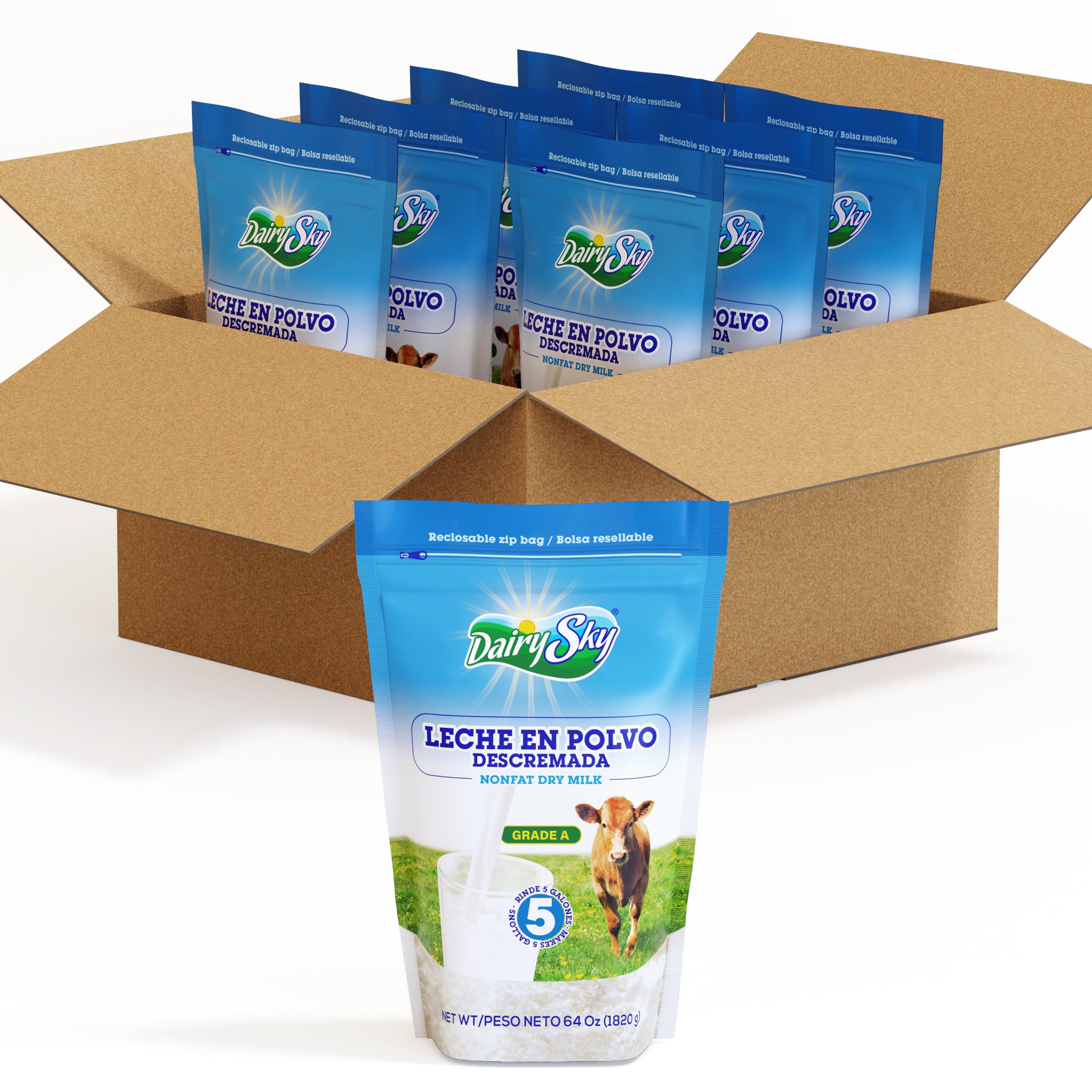 DairySky Nonfat Dry Milk Powder – 64 oz Resealable Pouch, 8-Count Case | For Cafés, Bulk Prep & Baking