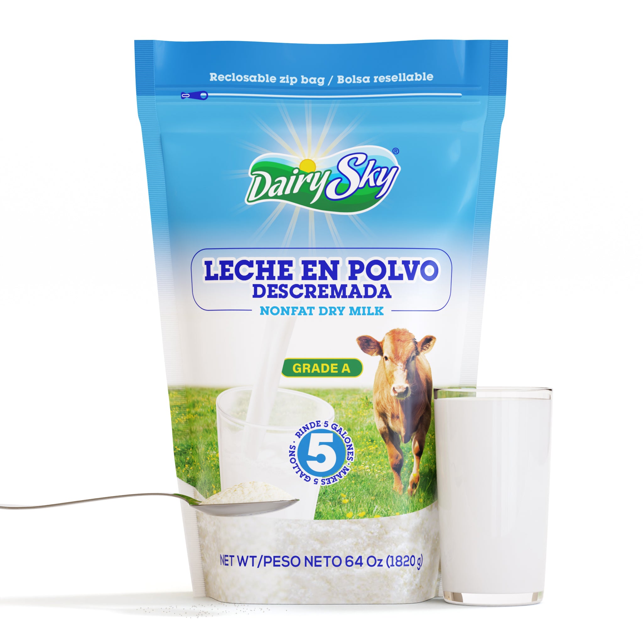 DairySky® Lactose-Free Nonfat Dry Milk Powder – 64 oz (4 lb) Pouch | For Cafés, Baking & Bulk Prep