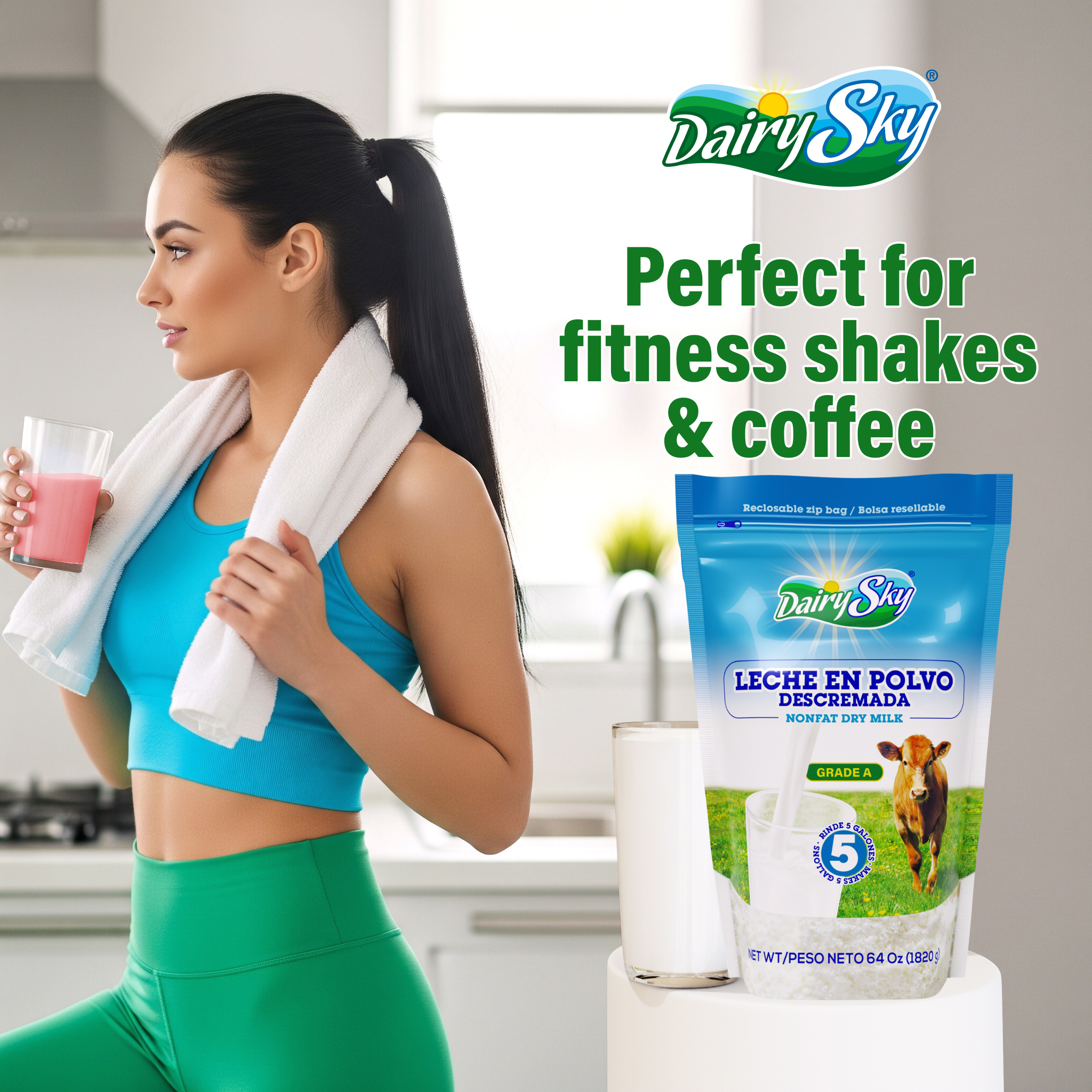 Dairysky Nonfat Dry Milk Powder – 64 oz | Fat-Free | No Sugar Added | Shelf-Stable Milk