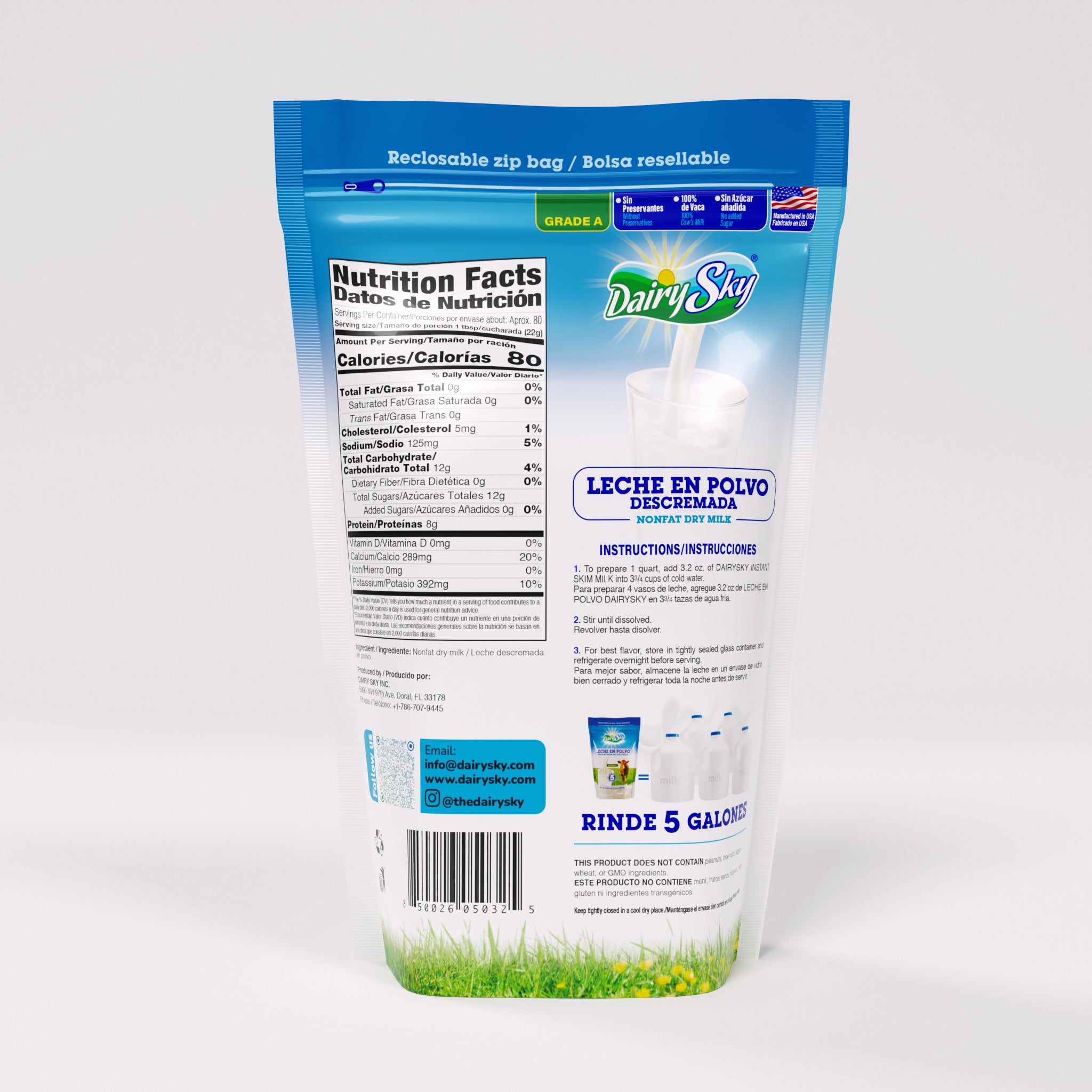 Dairysky Nonfat Dry Milk Powder – 64 oz | Fat-Free | No Sugar Added | Shelf-Stable Milk
