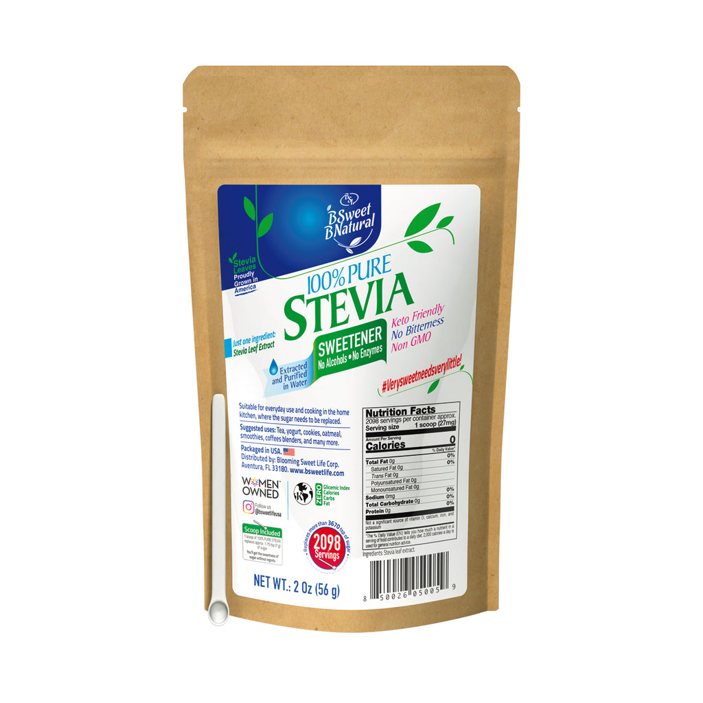 BSweetBNatural Pure Stevia Extract Powder (2.0 oz) - Naturally Double the Sweetness