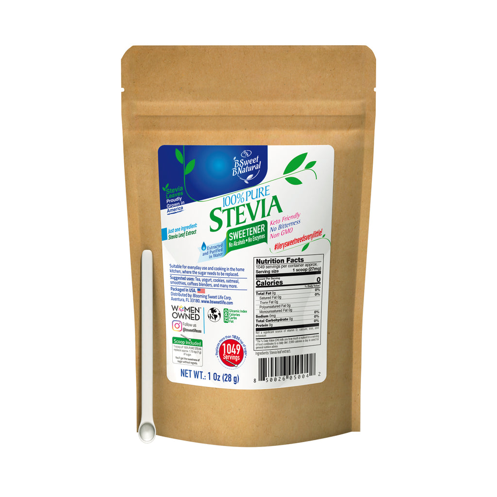 Pure Stevia Extract Leaf Powder. Net. Wt. 1.0 Oz.