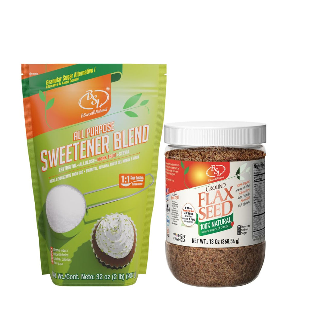 Natural Sweetening and Fiber Bundle - Monk Fruit with Allulose (32 oz) & Organic Flax Seed (13 oz)