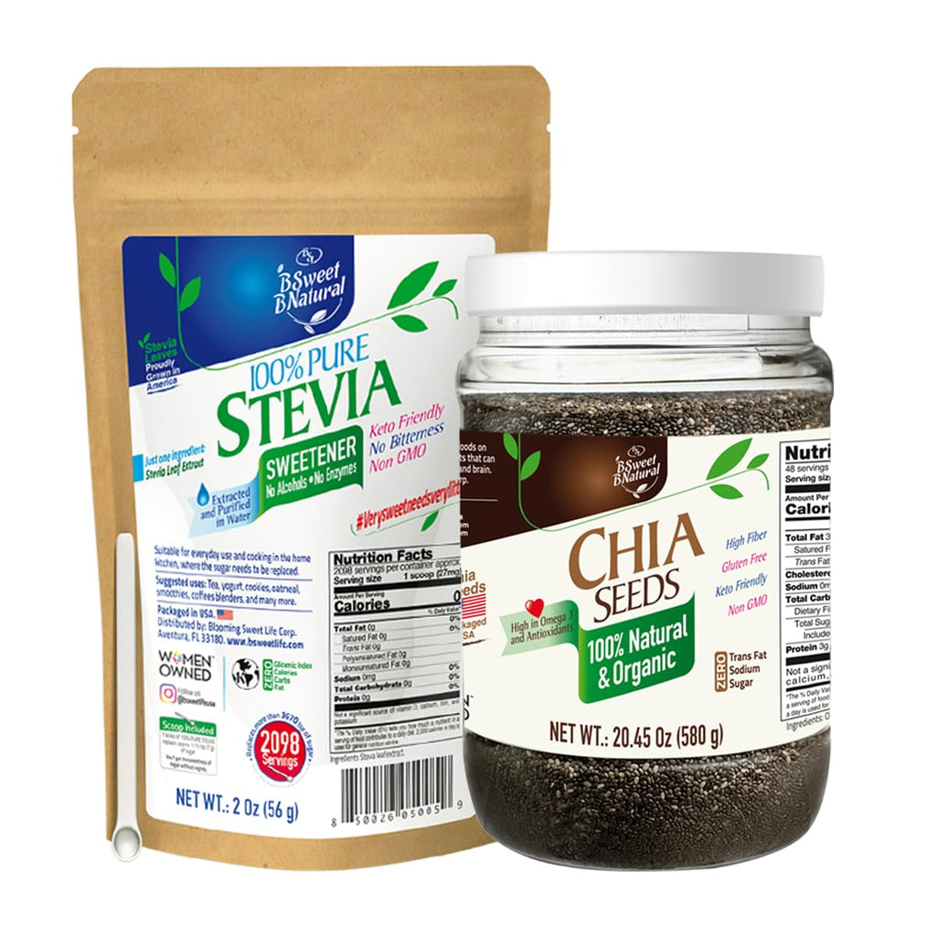 Natural Health Bundle - 100% Pure Stevia (2 oz) & Organic Chia Seeds (20.45 oz)